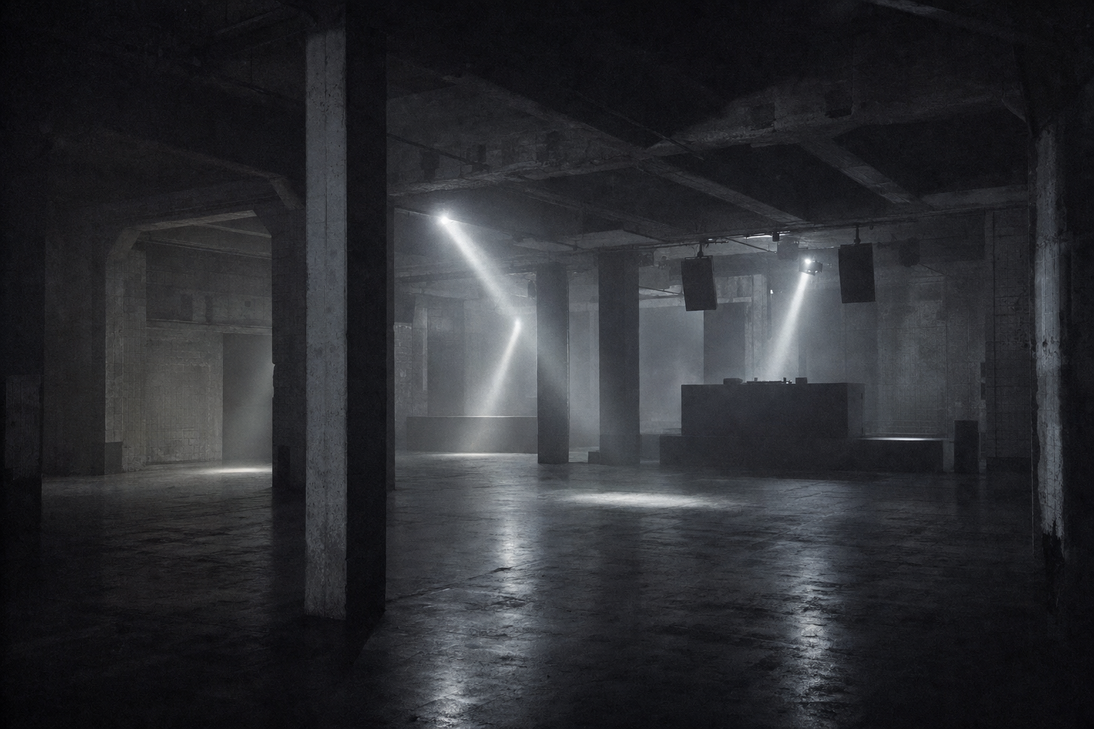 Close, atmospheric shot of the booth at night
